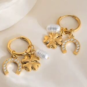 New Lucky Charm Huggie Hoop Earrings Waterproof 18K Gold Plated | NWOT